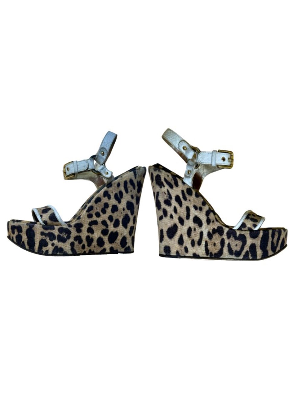 Dolce & Gabbana Leopard Print Canvas Leather Platform Wedge Sandals - VINTAGE!